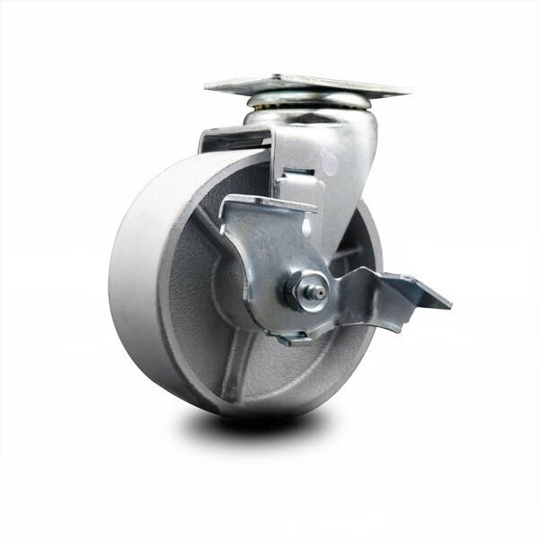 Service Caster 5 Inch Semi Steel Cast Iron Swivel Caster with Roller Bearing and Brake SCC SCC-20S520-SSR-TLB - main
